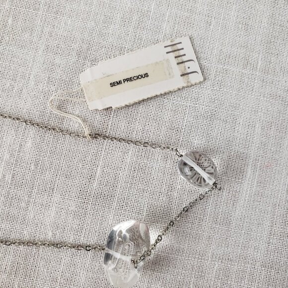 J Jill Opera Necklace Semi Precious White Clear Silver Tone Chain NWT - Picture 3 of 5